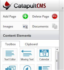 Screenshot of the catapultCMS content elements toolbox